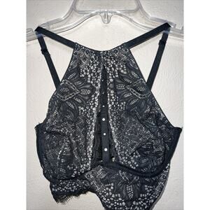 VICTORIA SECRET 32B Very Sexy Unlined Plunge Black Lace Sheer Bra Pink Halter